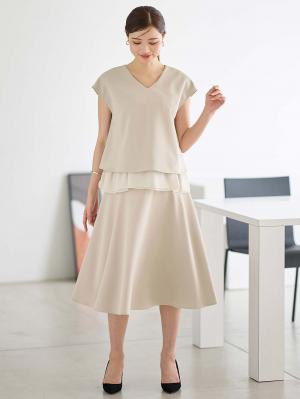 マタニティ スカート|ストレッチジョーゼットフレアスカート　マタニティ・産後【出産後も長く使える】|ベージュ