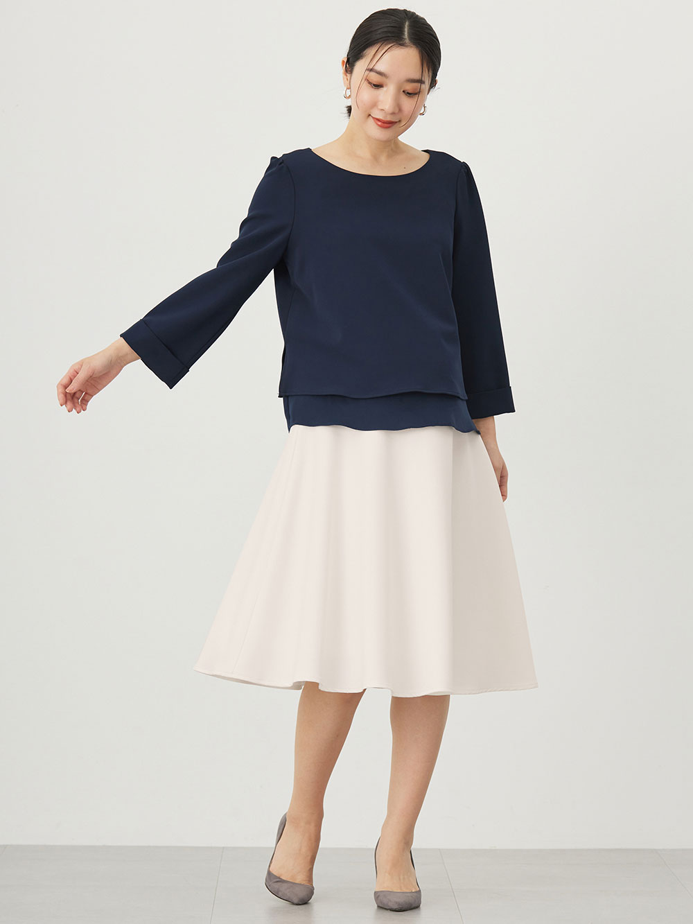 マタニティ スカート|ストレッチジョーゼットフレアスカート　マタニティ・産後【出産後も長く使える】|オフホワイト