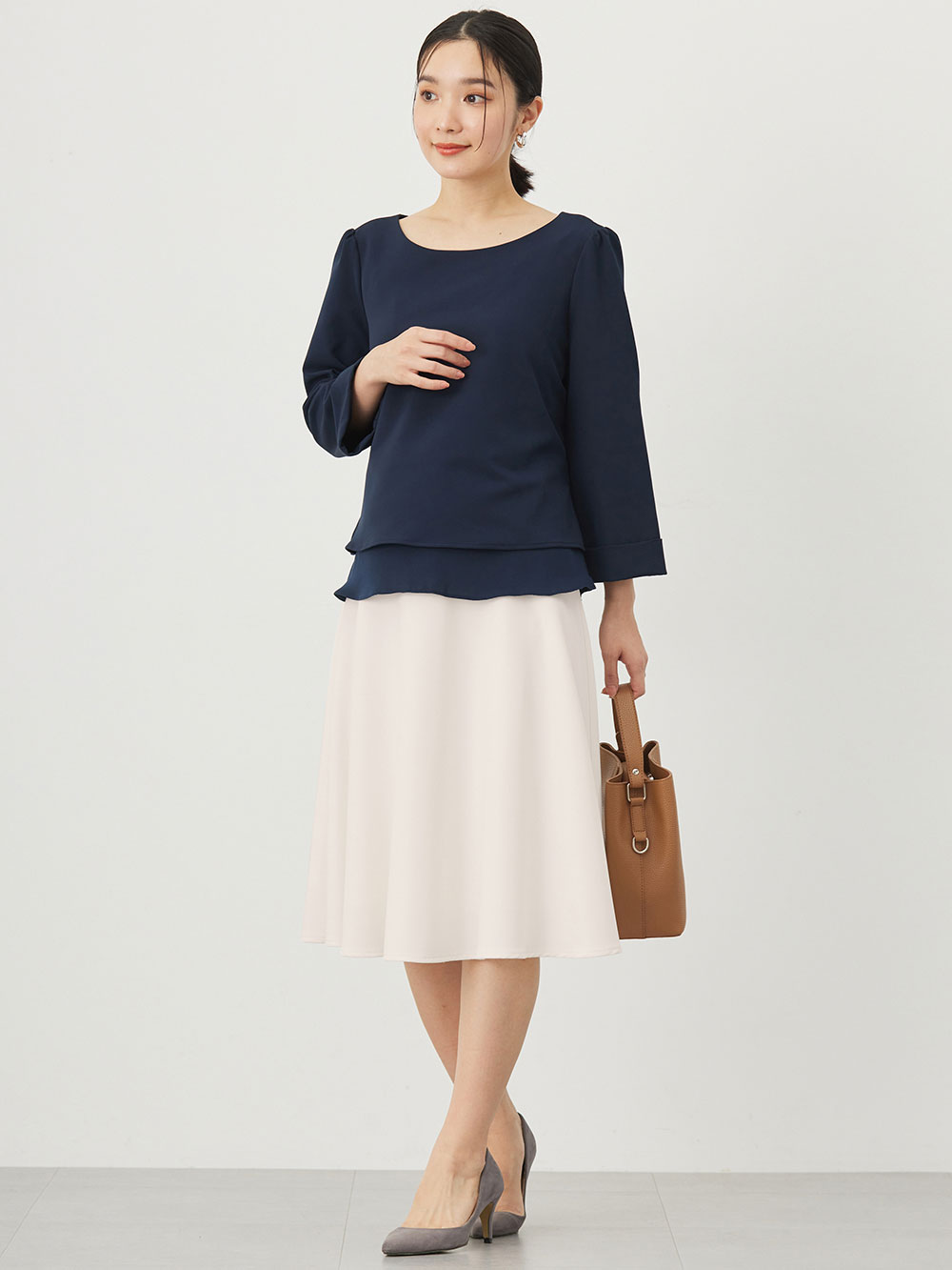 マタニティ スカート|ストレッチジョーゼットフレアスカート　マタニティ・産後【出産後も長く使える】|オフホワイト