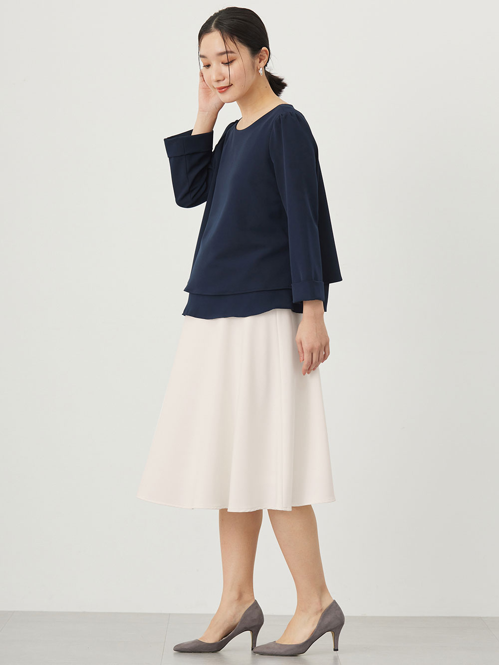 マタニティ スカート|ストレッチジョーゼットフレアスカート　マタニティ・産後【出産後も長く使える】|オフホワイト