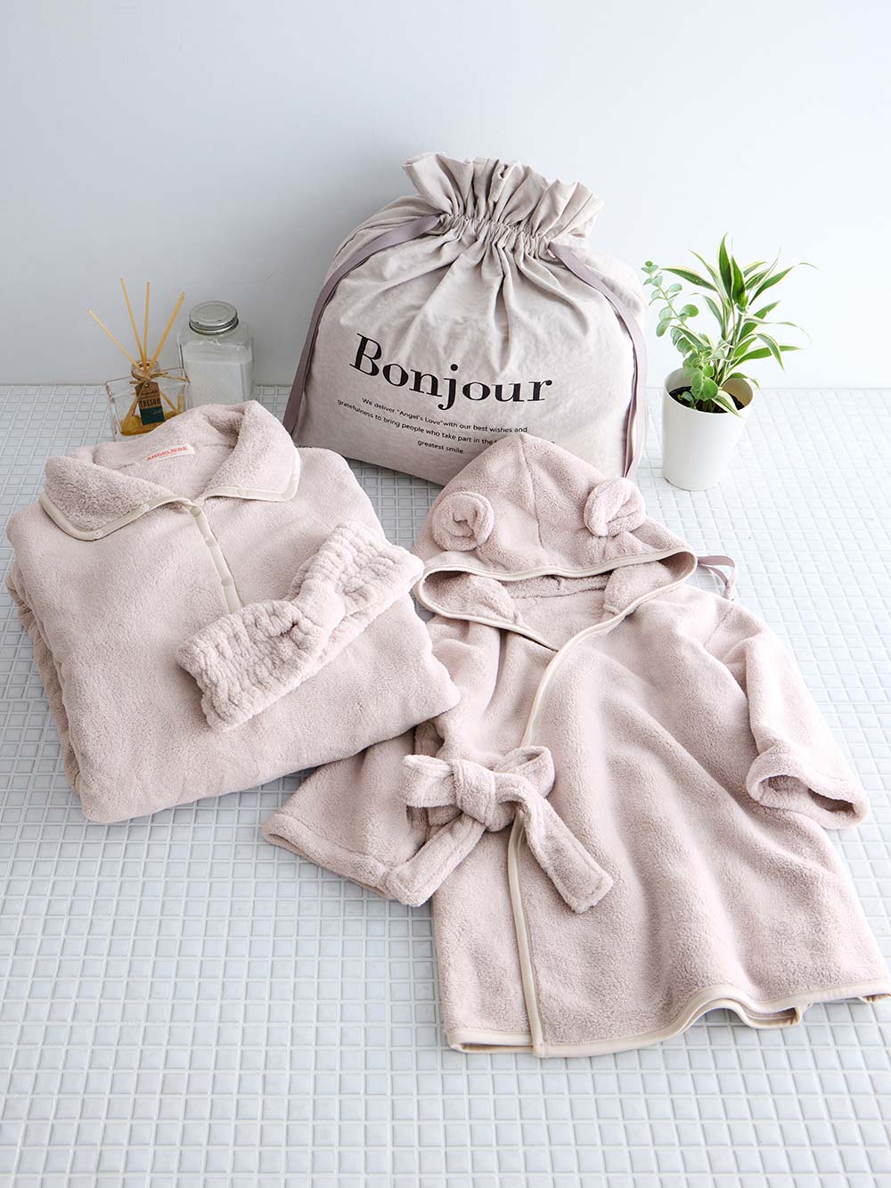 マタニティ パジャマ・ルームウェア|【親子コーデ】2WAYトート付き　バスタイム　4点セット　出産祝い　マタニティ・産後|グレージュ