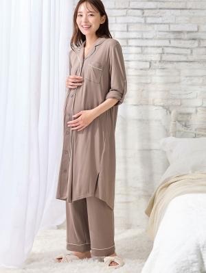 マタニティ パジャマ・ルームウェア|fairy（フェアリー）とろみらくちんパジャマ（サイドスリット開き）　マタニティ・授乳パジャマ【出産後も長く使える】|モカ