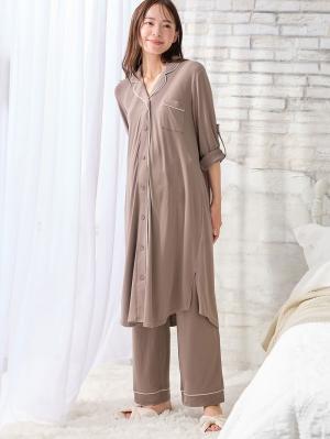 マタニティ パジャマ・ルームウェア|fairy（フェアリー）とろみらくちんパジャマ（サイドスリット開き）　マタニティ・授乳パジャマ【出産後も長く使える】|モカ