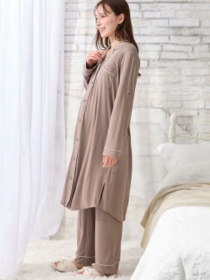 マタニティ パジャマ・ルームウェア|fairy（フェアリー）とろみらくちんパジャマ（サイドスリット開き）　マタニティ・授乳パジャマ【出産後も長く使える】|モカ