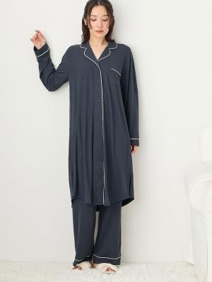 マタニティ パジャマ・ルームウェア|fairy（フェアリー）とろみらくちんパジャマ（サイドスリット開き）　マタニティ・授乳パジャマ【出産後も長く使える】|ブルーグレー