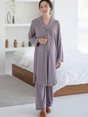 マタニティ パジャマ・ルームウェア|fairy（フェアリー）とろみらくちんパジャマ（サイドスリット開き）　マタニティ・授乳パジャマ【出産後も長く使える】|パープル