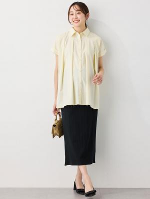 マタニティ スカート|【2丈から選べる】らくちん綿混ストレッチリブナロースカート　マタニティ・産後【出産後も長く使える】|ブラック（レギュラー丈）