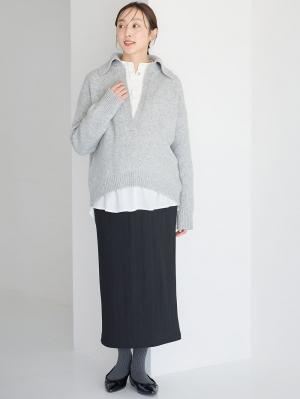 マタニティ スカート|【2丈から選べる】らくちん綿混ストレッチリブナロースカート　マタニティ・産後【出産後も長く使える】|ブラック（レギュラー丈）