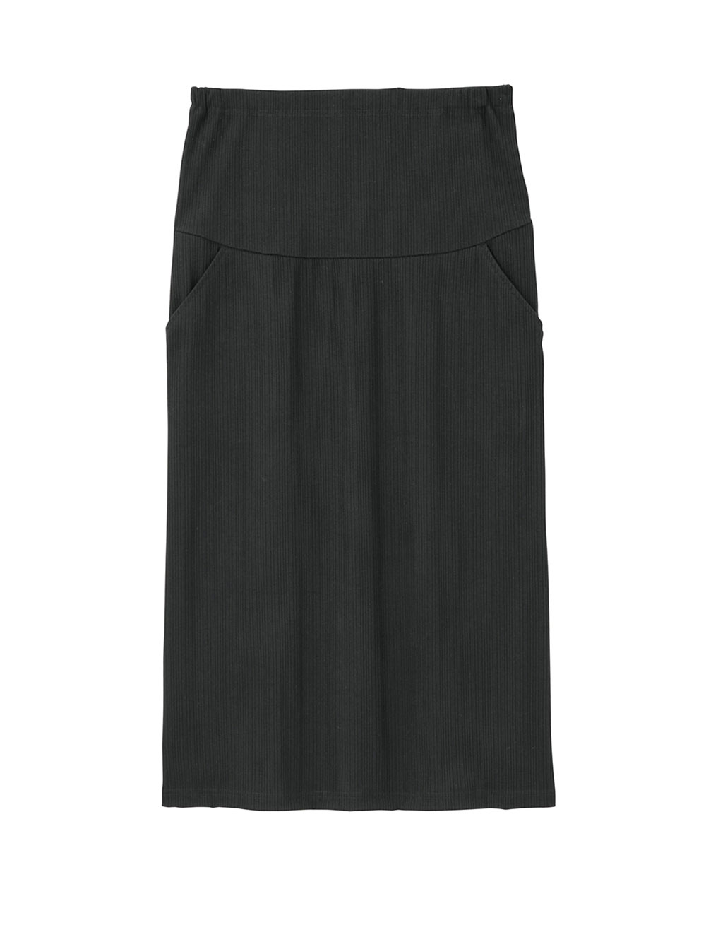 マタニティ スカート|【2丈から選べる】らくちん綿混ストレッチリブナロースカート　マタニティ・産後【出産後も長く使える】|ブラック（レギュラー丈）