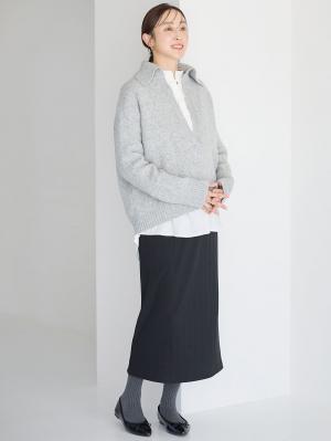 マタニティ スカート|【2丈から選べる】らくちん綿混ストレッチリブナロースカート　マタニティ・産後【出産後も長く使える】|ブラック（レギュラー丈）