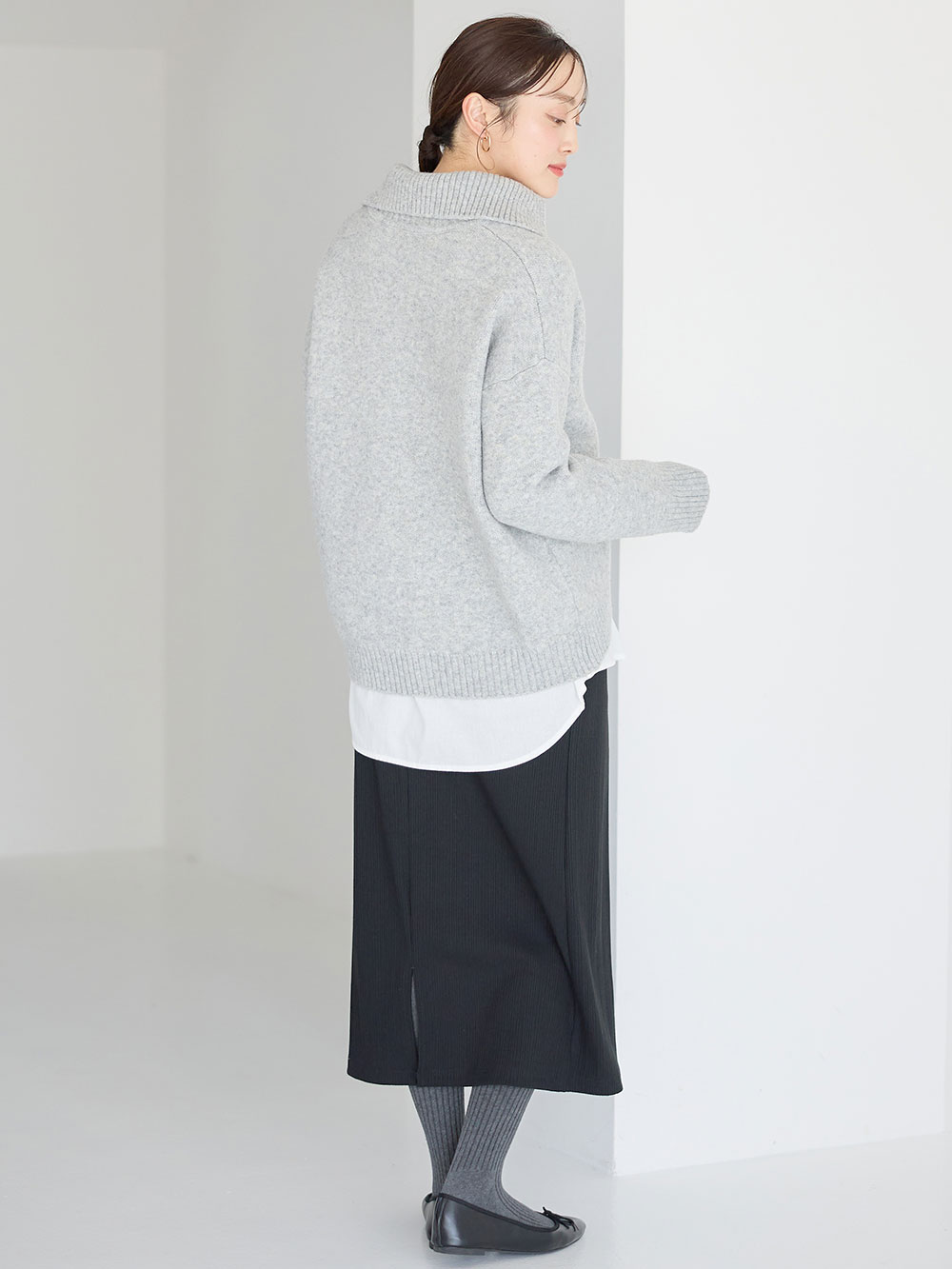 マタニティ スカート|【2丈から選べる】らくちん綿混ストレッチリブナロースカート　マタニティ・産後【出産後も長く使える】|ブラック（レギュラー丈）