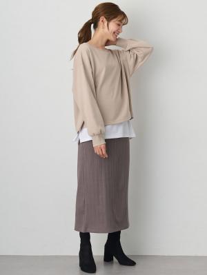 マタニティ スカート|【2丈から選べる】らくちん綿混ストレッチリブナロースカート　マタニティ・産後【出産後も長く使える】|チャコール（レギュラー丈）