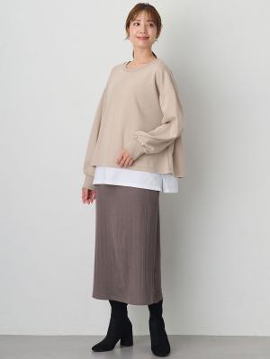 マタニティ スカート|【2丈から選べる】らくちん綿混ストレッチリブナロースカート　マタニティ・産後【出産後も長く使える】|チャコール（レギュラー丈）