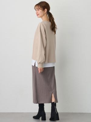 マタニティ スカート|【2丈から選べる】らくちん綿混ストレッチリブナロースカート　マタニティ・産後【出産後も長く使える】|チャコール（レギュラー丈）