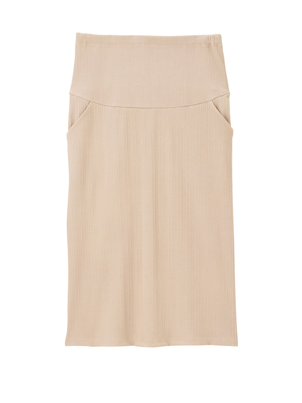 マタニティ スカート|【2丈から選べる】らくちん綿混ストレッチリブナロースカート　マタニティ・産後【出産後も長く使える】|ベージュ（レギュラー丈）