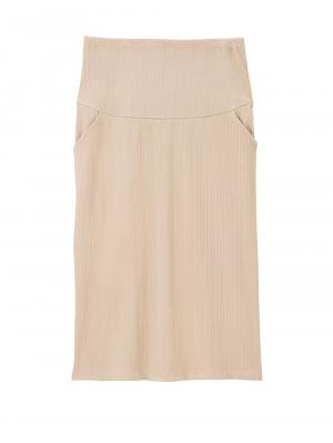 マタニティ スカート|【2丈から選べる】らくちん綿混ストレッチリブナロースカート　マタニティ・産後【出産後も長く使える】|ベージュ（レギュラー丈）