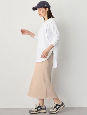マタニティ スカート|【2丈から選べる】らくちん綿混ストレッチリブナロースカート　マタニティ・産後【出産後も長く使える】|ベージュ（レギュラー丈）