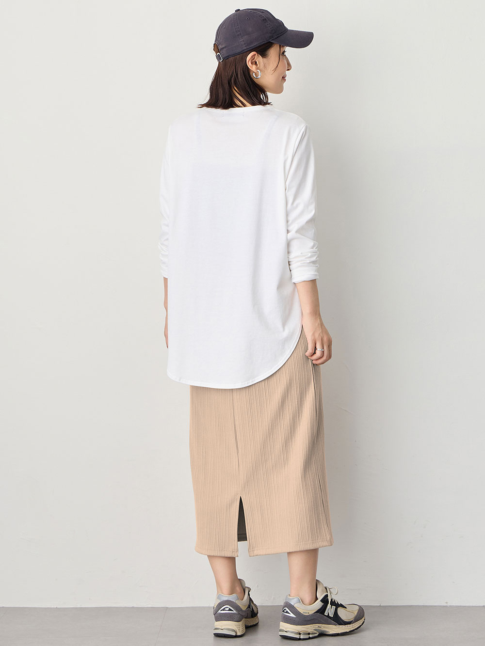 マタニティ スカート|【2丈から選べる】らくちん綿混ストレッチリブナロースカート　マタニティ・産後【出産後も長く使える】|ベージュ（レギュラー丈）