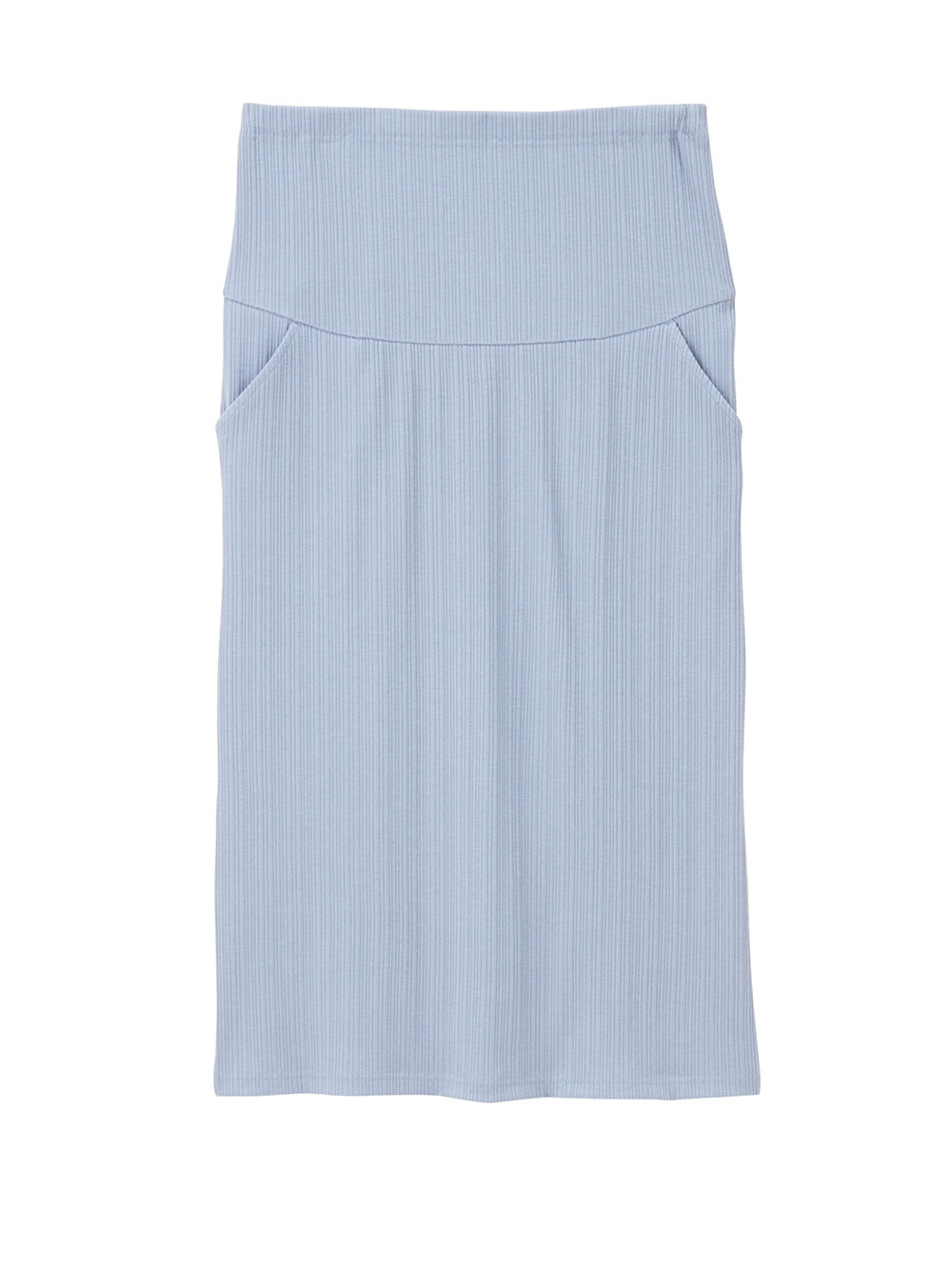 マタニティ スカート|【2丈から選べる】らくちん綿混ストレッチリブナロースカート　マタニティ・産後【出産後も長く使える】|ブルー（レギュラー丈）