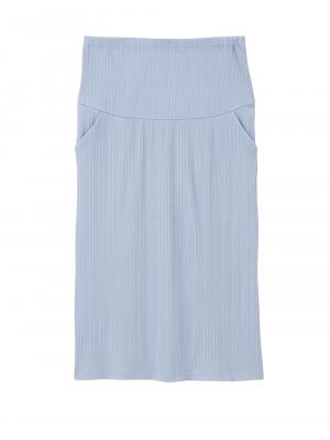 マタニティ スカート|【2丈から選べる】らくちん綿混ストレッチリブナロースカート　マタニティ・産後【出産後も長く使える】|ブルー（レギュラー丈）