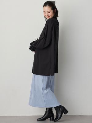 マタニティ スカート|【2丈から選べる】らくちん綿混ストレッチリブナロースカート　マタニティ・産後【出産後も長く使える】|ブルー（レギュラー丈）