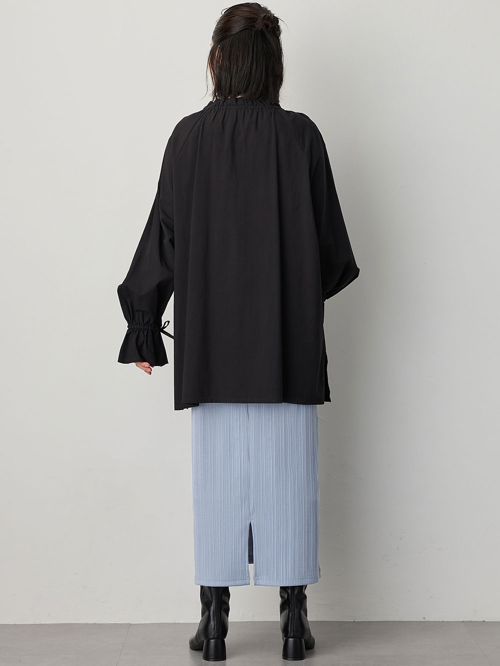 マタニティ スカート|【2丈から選べる】らくちん綿混ストレッチリブナロースカート　マタニティ・産後【出産後も長く使える】|ブルー（レギュラー丈）