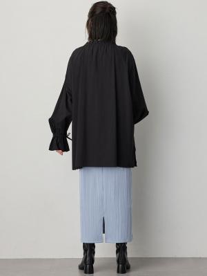 マタニティ スカート|【2丈から選べる】らくちん綿混ストレッチリブナロースカート　マタニティ・産後【出産後も長く使える】|ブルー（レギュラー丈）