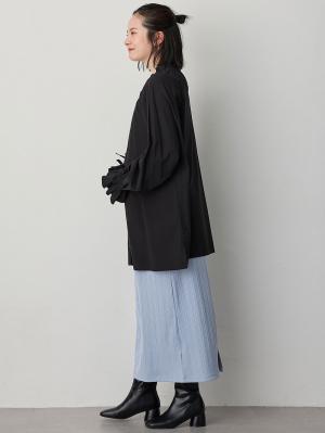 マタニティ スカート|【2丈から選べる】らくちん綿混ストレッチリブナロースカート　マタニティ・産後【出産後も長く使える】|ブルー（レギュラー丈）