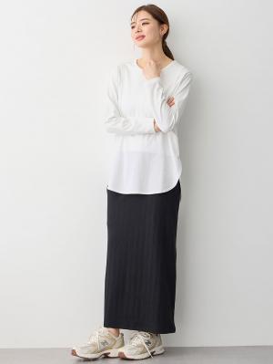 マタニティ スカート|【2丈から選べる】らくちん綿混ストレッチリブナロースカート　マタニティ・産後【出産後も長く使える】|ブラック（ロング丈）