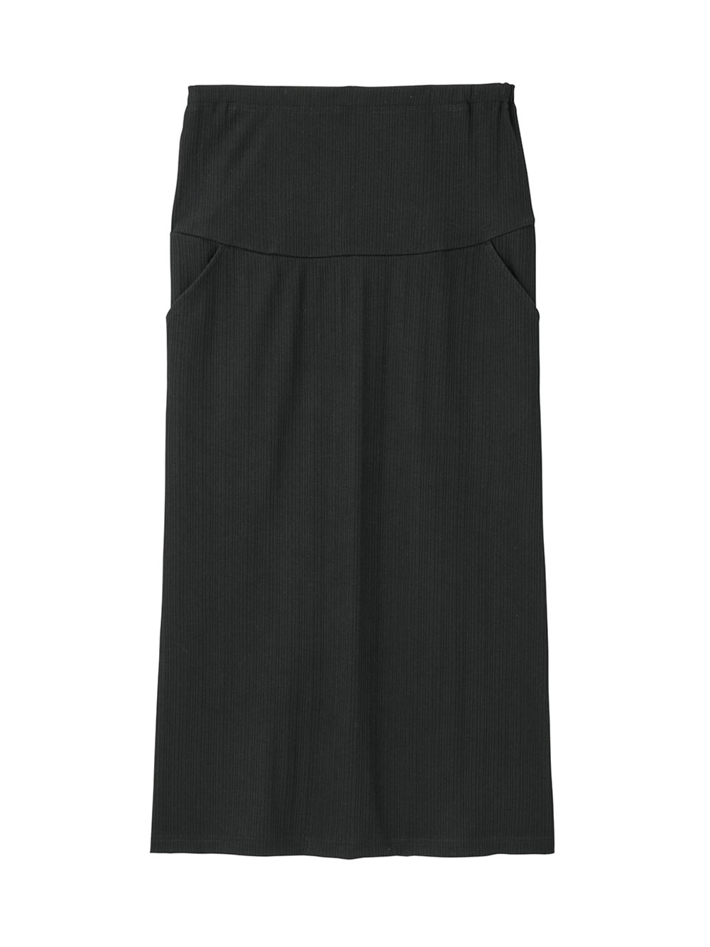 マタニティ スカート|【2丈から選べる】らくちん綿混ストレッチリブナロースカート　マタニティ・産後【出産後も長く使える】|ブラック（ロング丈）