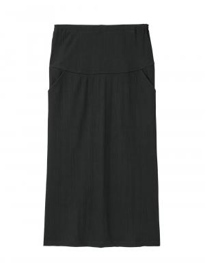 マタニティ スカート|【2丈から選べる】らくちん綿混ストレッチリブナロースカート　マタニティ・産後【出産後も長く使える】|ブラック（ロング丈）