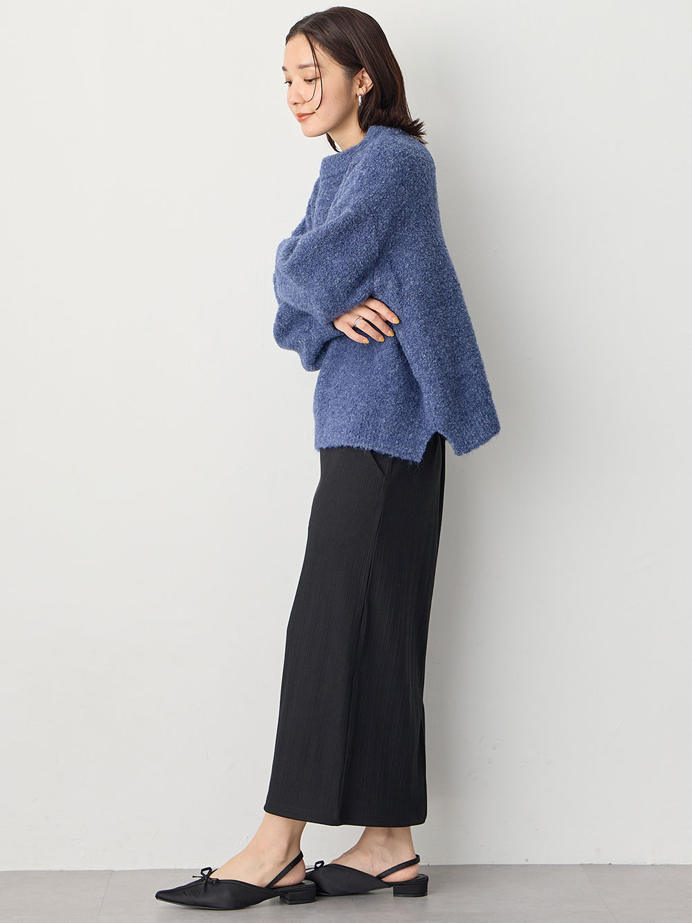 マタニティ スカート|【2丈から選べる】らくちん綿混ストレッチリブナロースカート　マタニティ・産後【出産後も長く使える】|ブラック（ロング丈）