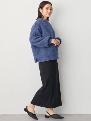 マタニティ スカート|【2丈から選べる】らくちん綿混ストレッチリブナロースカート　マタニティ・産後【出産後も長く使える】|ブルー（レギュラー丈）