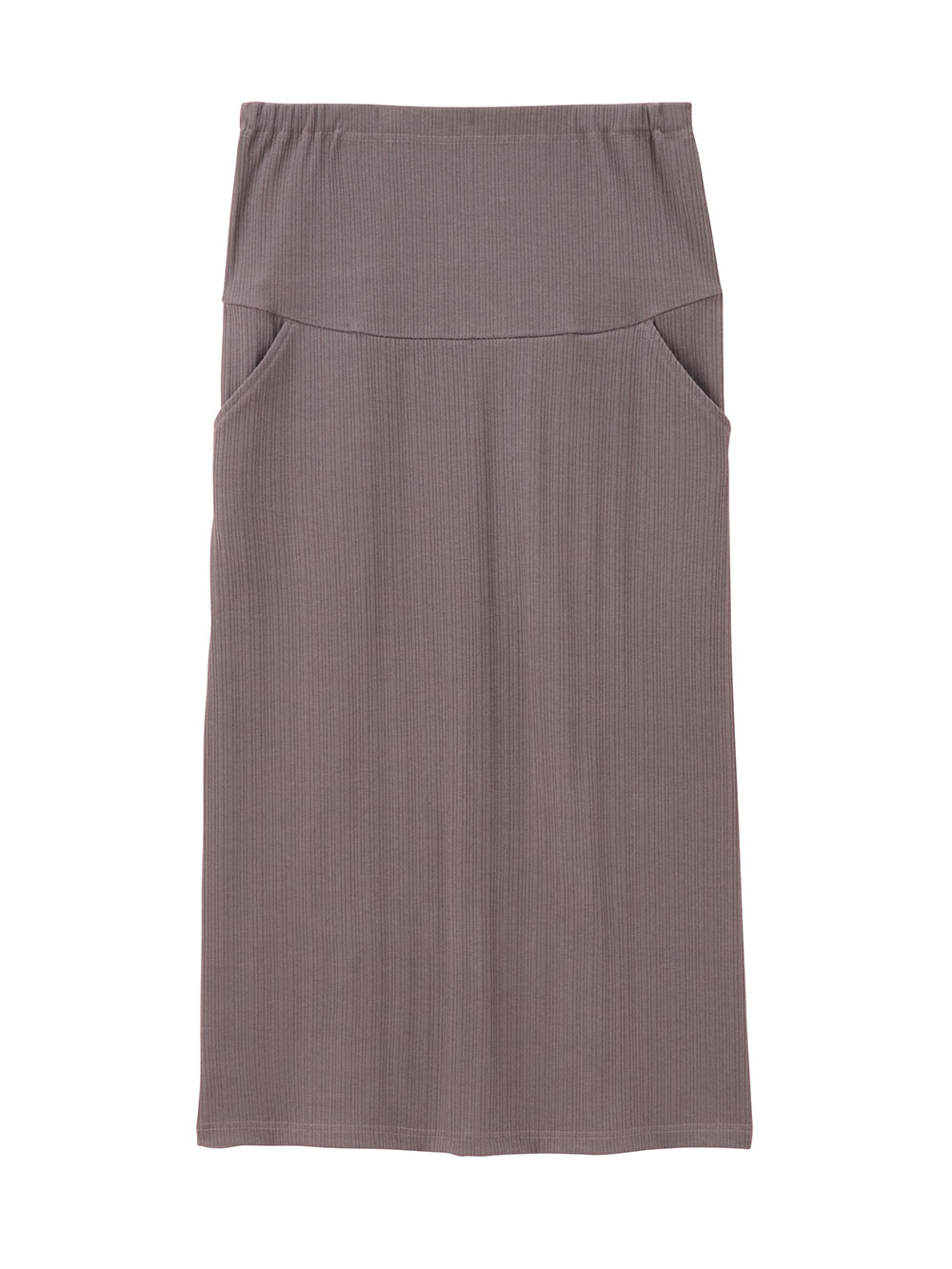 マタニティ スカート|【2丈から選べる】らくちん綿混ストレッチリブナロースカート　マタニティ・産後【出産後も長く使える】|チャコール（ロング丈）