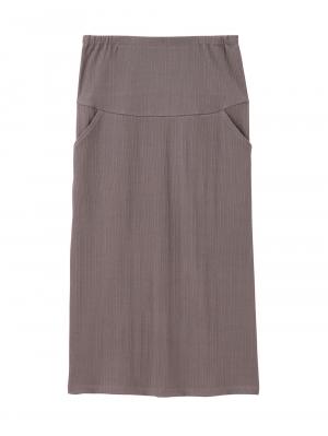 マタニティ スカート|【2丈から選べる】らくちん綿混ストレッチリブナロースカート　マタニティ・産後【出産後も長く使える】|チャコール（ロング丈）