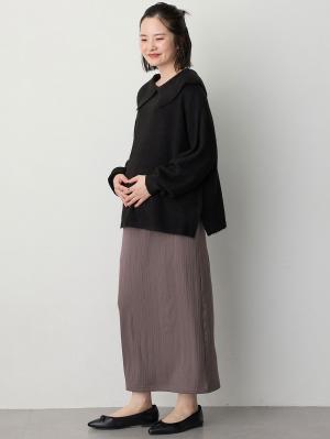 マタニティ スカート|【2丈から選べる】らくちん綿混ストレッチリブナロースカート　マタニティ・産後【出産後も長く使える】|チャコール（ロング丈）