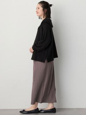 マタニティ スカート|【2丈から選べる】らくちん綿混ストレッチリブナロースカート　マタニティ・産後【出産後も長く使える】|ブラック（ロング丈）