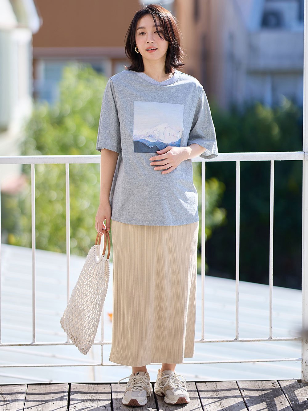 マタニティ スカート|【2丈から選べる】らくちん綿混ストレッチリブナロースカート　マタニティ・産後【出産後も長く使える】|ベージュ（ロング丈）