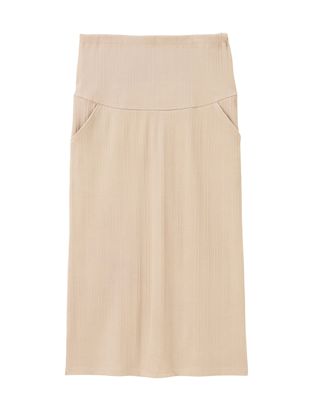 マタニティ スカート|【2丈から選べる】らくちん綿混ストレッチリブナロースカート　マタニティ・産後【出産後も長く使える】|ベージュ（ロング丈）