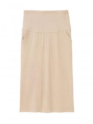 マタニティ スカート|【2丈から選べる】らくちん綿混ストレッチリブナロースカート　マタニティ・産後【出産後も長く使える】|ベージュ（ロング丈）