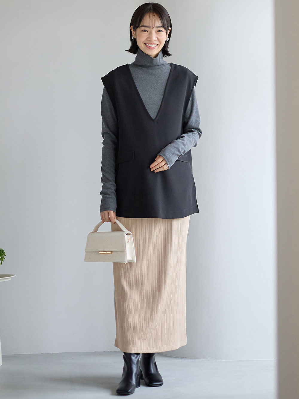 マタニティ スカート|【2丈から選べる】らくちん綿混ストレッチリブナロースカート　マタニティ・産後【出産後も長く使える】|チャコール（ロング丈）