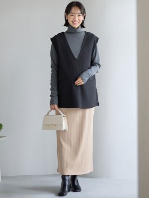 マタニティ スカート|【2丈から選べる】らくちん綿混ストレッチリブナロースカート　マタニティ・産後【出産後も長く使える】|チャコール（ロング丈）