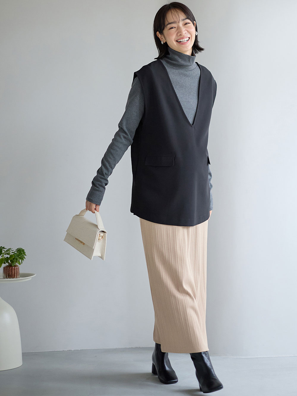 マタニティ スカート|【2丈から選べる】らくちん綿混ストレッチリブナロースカート　マタニティ・産後【出産後も長く使える】|ベージュ（ロング丈）