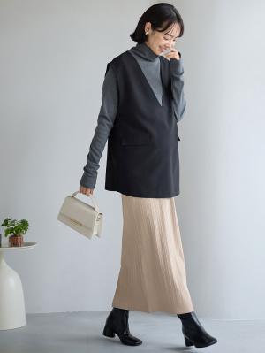 マタニティ スカート|【2丈から選べる】らくちん綿混ストレッチリブナロースカート　マタニティ・産後【出産後も長く使える】|ベージュ（ロング丈）