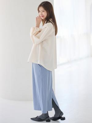 マタニティ スカート|【2丈から選べる】らくちん綿混ストレッチリブナロースカート　マタニティ・産後【出産後も長く使える】|ブルー（ロング丈）