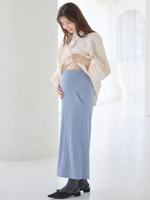 マタニティ スカート|【2丈から選べる】らくちん綿混ストレッチリブナロースカート　マタニティ・産後【出産後も長く使える】|ベージュ（ロング丈）