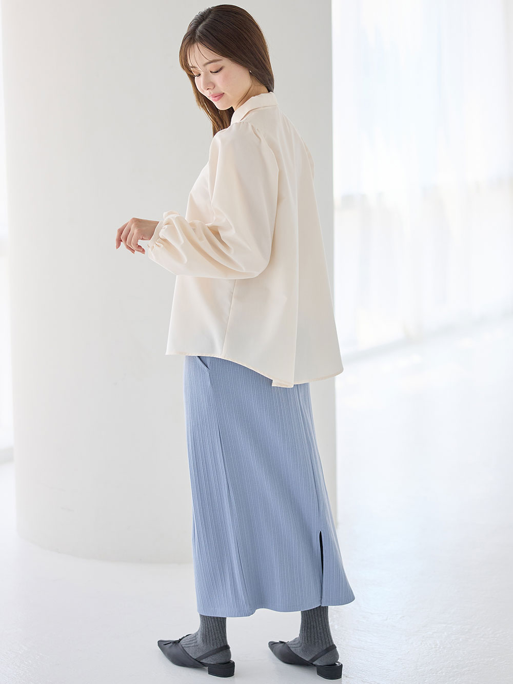 マタニティ スカート|【2丈から選べる】らくちん綿混ストレッチリブナロースカート　マタニティ・産後【出産後も長く使える】|ベージュ（ロング丈）