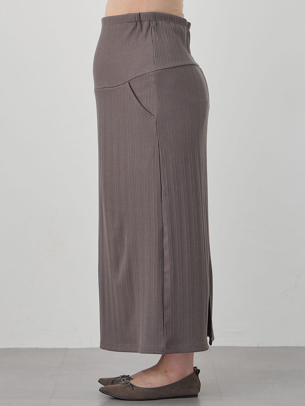 マタニティ スカート|【2丈から選べる】らくちん綿混ストレッチリブナロースカート　マタニティ・産後【出産後も長く使える】