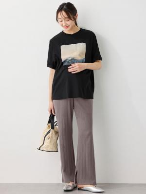マタニティ パンツ|【2デザインから選べる】【ストレート・ワイド】らくちん綿混ストレッチリブパンツ マタニティ・産後【出産後も長く使える】|チャコール(ストレート)