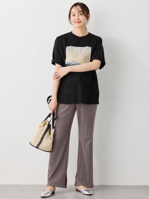 マタニティ パンツ|【2デザインから選べる】【ストレート・ワイド】らくちん綿混ストレッチリブパンツ マタニティ・産後【出産後も長く使える】|チャコール(ストレート)